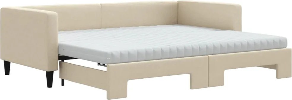 vidaXL krémszínű kihúzható szövet heverő matracokkal 90 x 200 cm