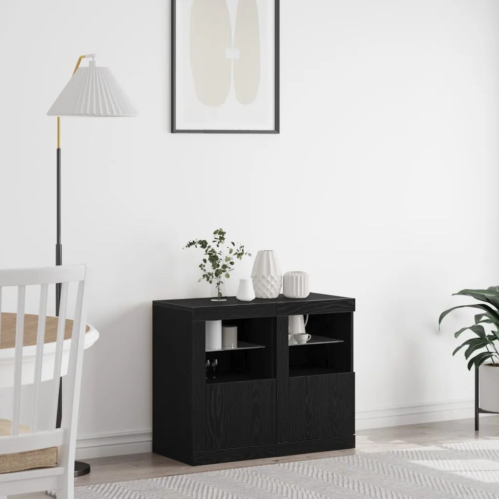LED világítással ellátott oldalszekrények 2 db Fekete tölgy 41x37x67 cm