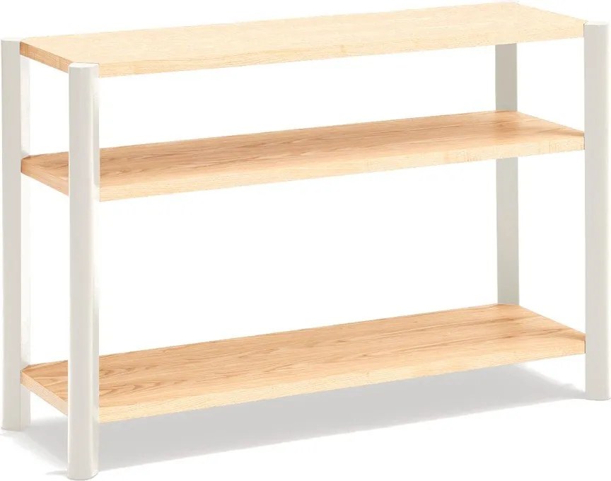 Krémszínű-világos natúr színű polcos állvány tölgyfa dekorral 126x84x43 cm Bona – Teulat