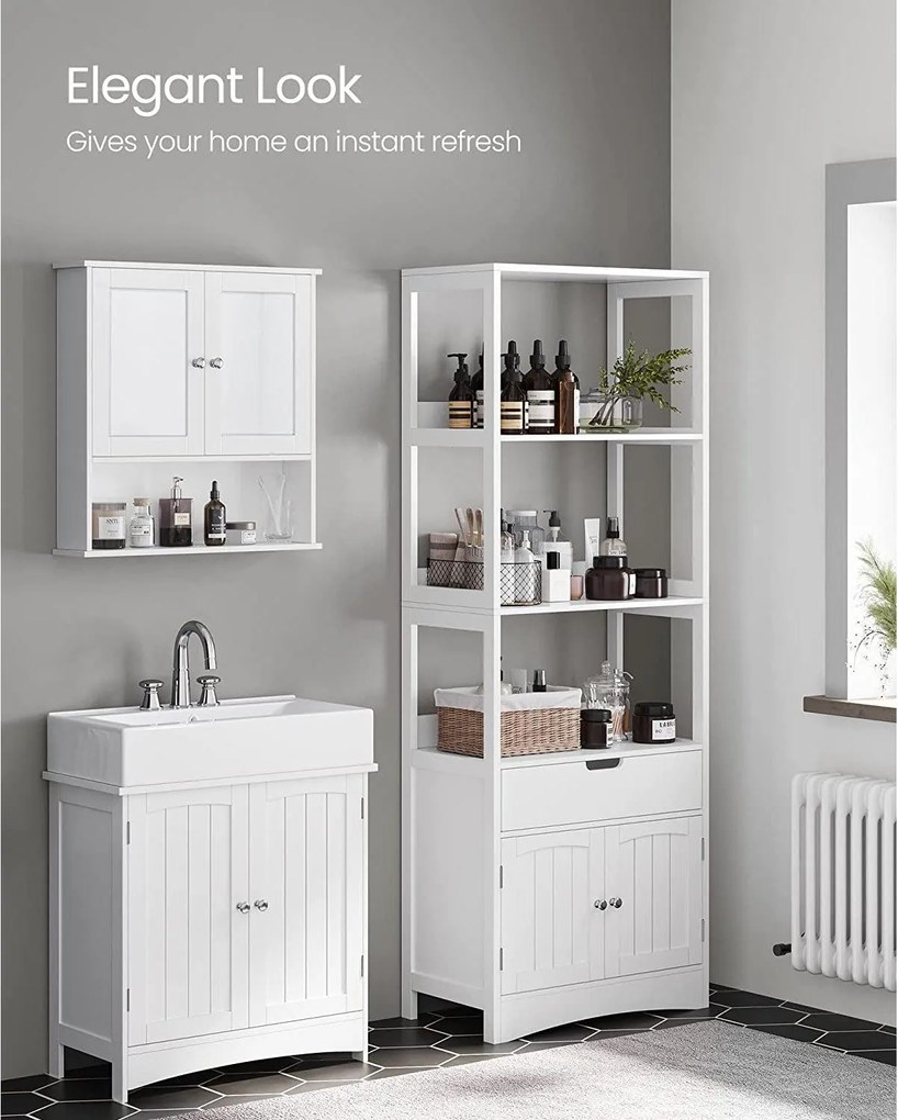 Tárolószekrény, magas szekrény 3 polccal, fehér