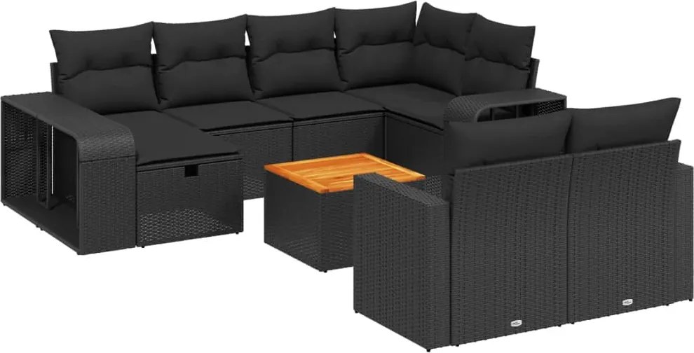 vidaXL 11 részes fekete polyrattan kerti ülőgarnitúra párnákkal