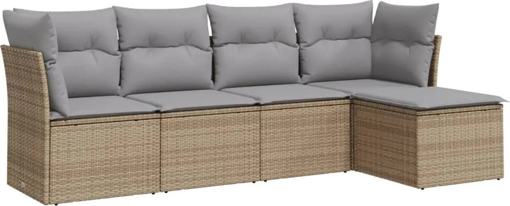 vidaXL 5 részes bézs polyrattan kerti ülőgarnitúra párnákkal