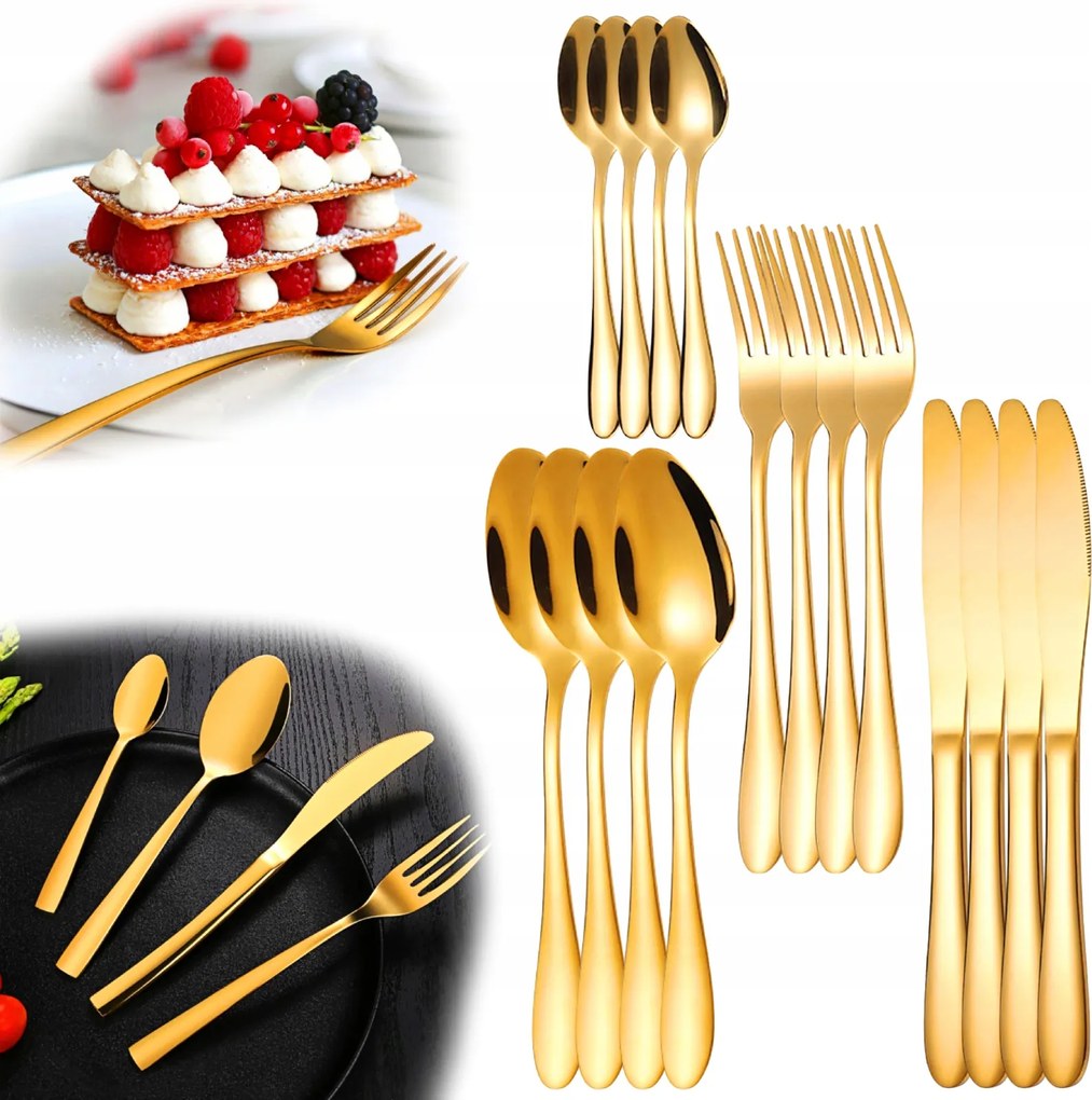 Evőeszköz Szett 6 személyes Elegáns Arany Ajándék Szett 24 részes