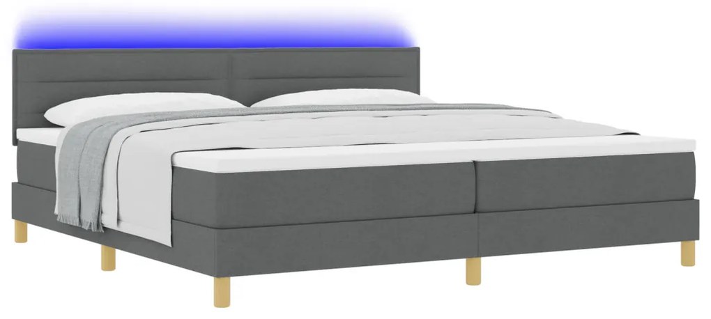 Box Spring Ágy Mattal és LED-del Sötét Szürke 200x200 cm Szövet