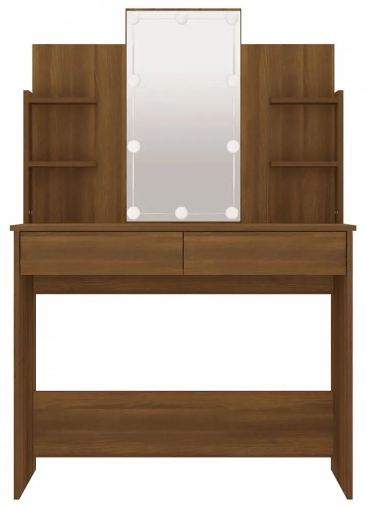 Barna tölgyszínű led-es fésülködőasztal 96 x 40 x 142 cm