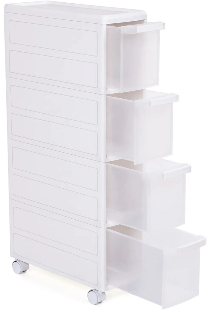 SONGMICS 4 Mély fiókos polc kerekekkel, 84,5 cm magas, fehér