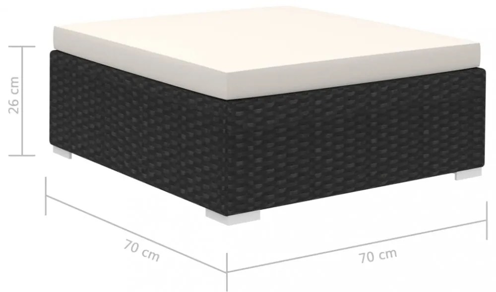 12-részes fekete polyrattan kerti bútorszett párnákkal