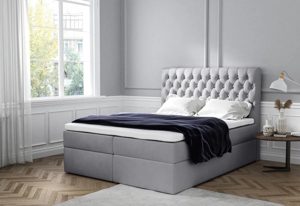 TOMIO boxspring kárpitozott ágy + fedő, 200x200, jasmine 100