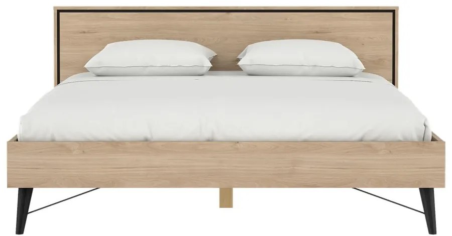 Natúr színű franciaágy ágyráccsal 180x200 cm tölgyfa dekorral Ry – Tvilum