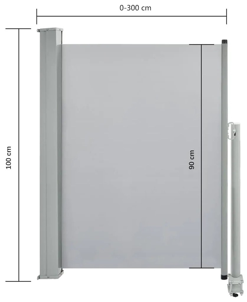 szürke behúzható oldalsó terasz napellenző 100 x 300 cm