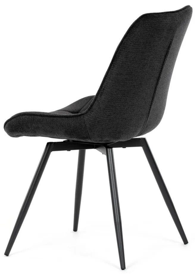 Scaun de sufragerie, tapițerie din material negru, picioare din metal negru, mecanism rotativ 90°/90° (stânga/dreapta) - funcție inversă