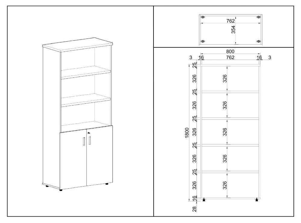 SimpleOffice magas szekrény 80 x 40 x 180 cm, cseresznye