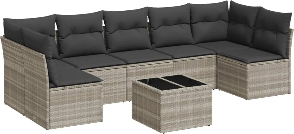 vidaXL 8 részes világosszürke polyrattan kerti ülőgarnitúra párnával