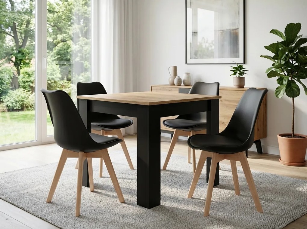 Étkező garnitúra 1 + 4, MADO ARTISAN asztal 80x80 + BALI MARK szék fekete