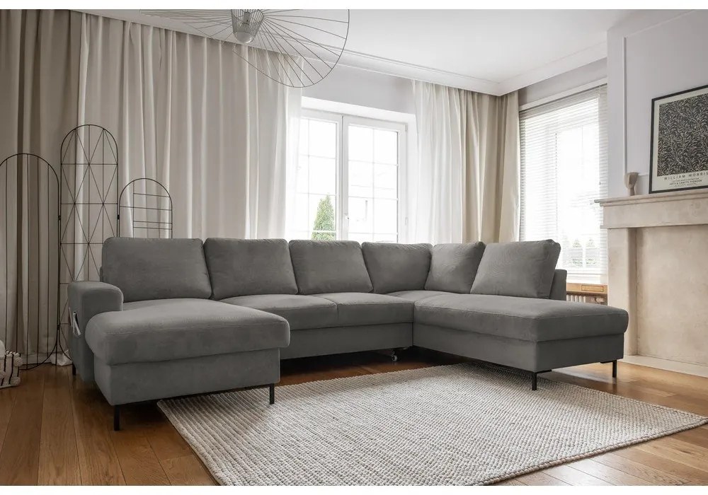 Szürke kordbársony kinyitható sarokkanapé (jobb oldali) Lofty Lilly – Miuform