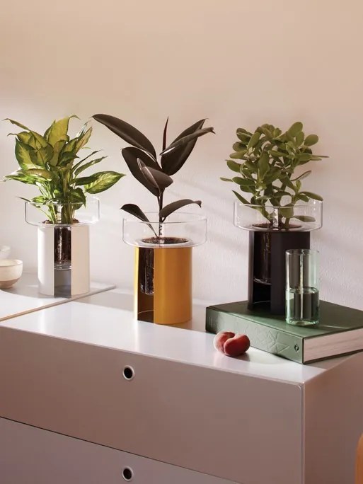 LSA International Terrazza virágcserép, h 22 cm, Ø19 cm, átlátszó/krétás fehér - LSA nemzetközi