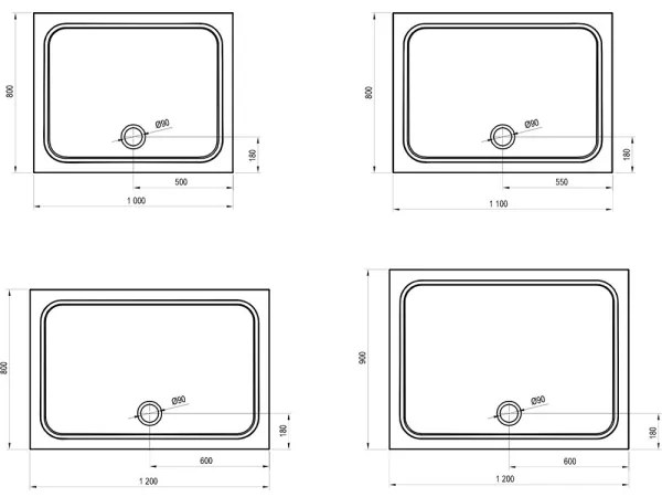 Ravak XA04A701010 - Téglalap alakú zuhanytálca GIGANT 100x90 cm fehér