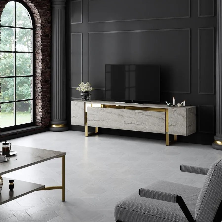TV szekrény Yildiz - Travertine, Gold