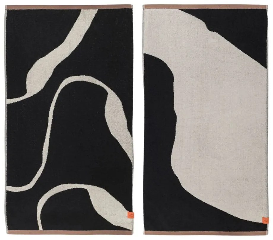 Fekete-fehér bio pamut törölköző szett 2 db-os 50x90 cm Nova Arte – Mette Ditmer Denmark