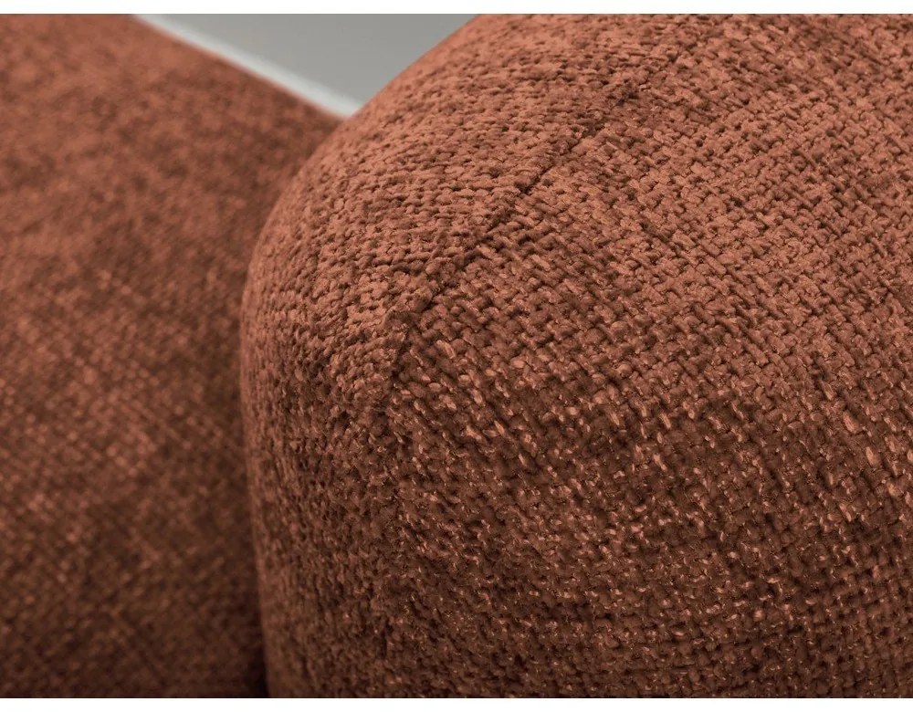 Terrakotta színű zsenília kinyitható-tárolóhelyes sarokkanapé (bal oldali-heverő résszel) Mele – Makamii