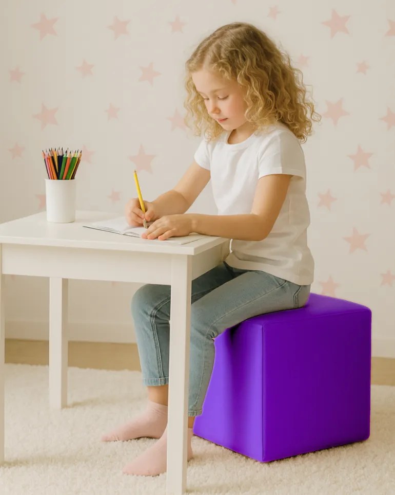 EMI kocka alakú lila műbőr babzsákfotel