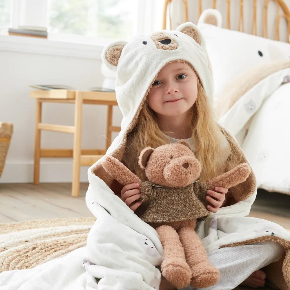 Barna-krémszínű mikroplüss kapucnis takaró 90x125 cm Cosy Bear – Catherine Lansfield