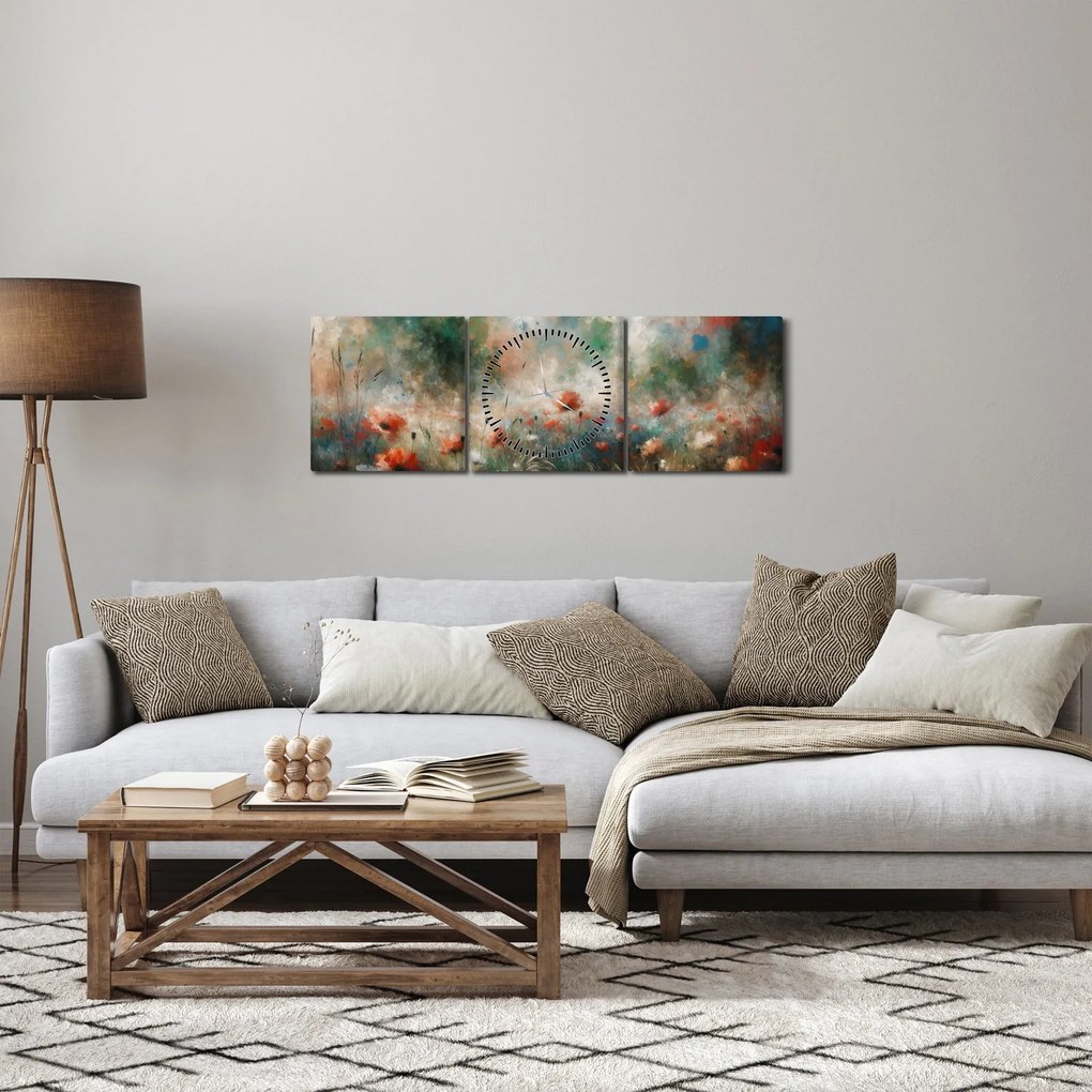 Kép – Pipacsmező absztrakciója (órával) (90x30 cm)