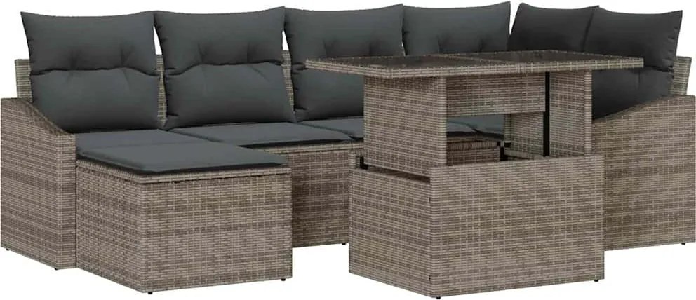 vidaXL Kerti Kanapé Szett 7 pcs Szürke Poli rattan és porfestett acél