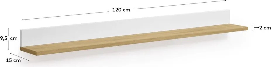 Fehér-natúr színű fali polc tölgyfa dekorral 120 cm Abilen – Kave Home