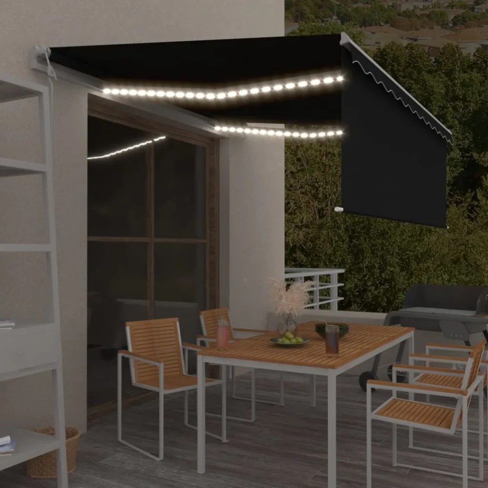 szürke redőnyös, LED-es, szélérzékelős napellenző 4,5 x 3 m