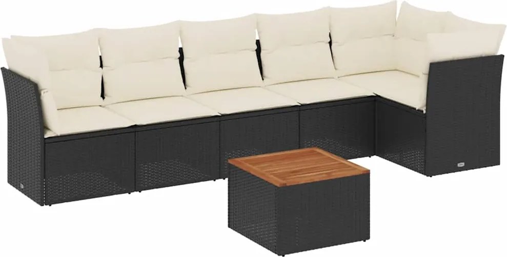 vidaXL 7 részes fekete polyrattan kerti ülőgarnitúra párnával