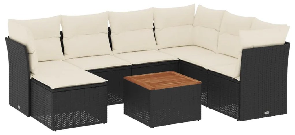 8 részes fekete polyrattan kerti ülőgarnitúra párnákkal