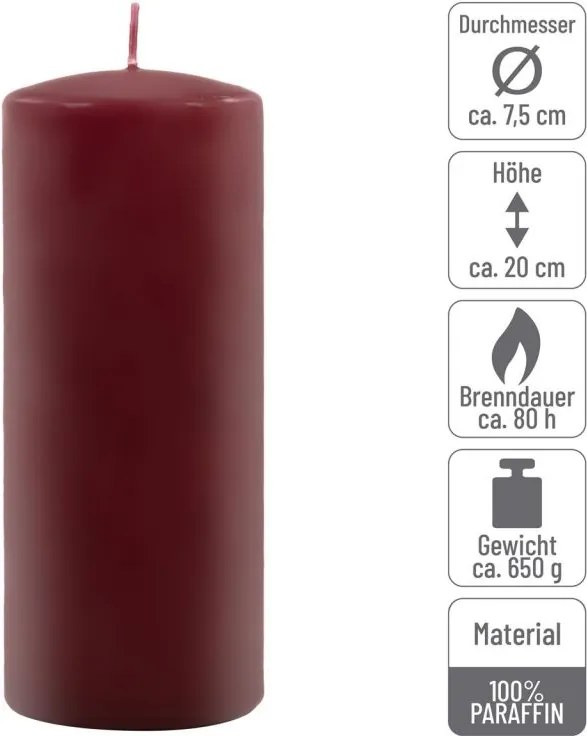 Gyertya készlet 20 cm Ø 7,5 cm  2 db bordó