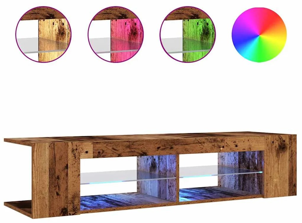 antik fa színű szerelt fa TV-szekrény LED-ekkel 135x39x30 cm