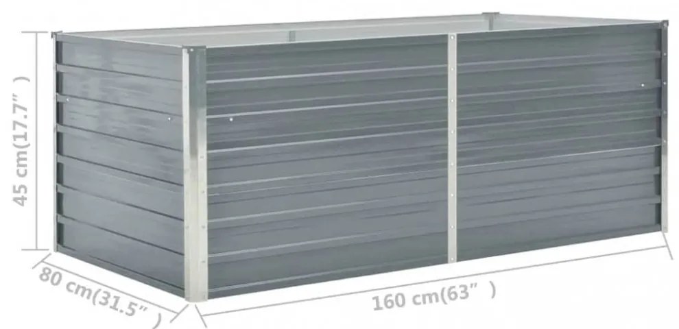 szürke horganyzott acél kerti magaságyás 160 x 80 x 45 cm