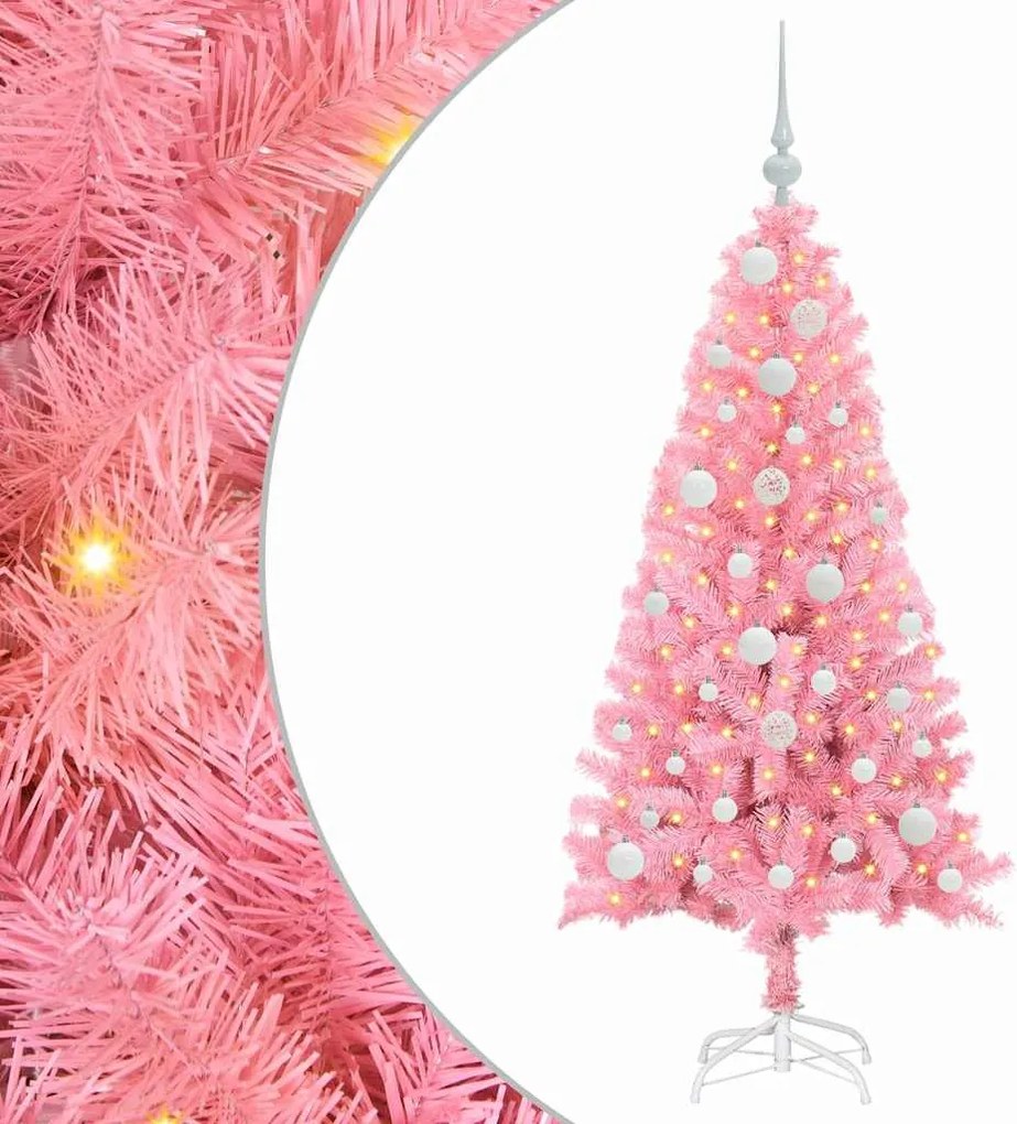 vidaXL Karácsonyfa 150 LED-del állvánnyal Rózsaszín 120 cm PVC