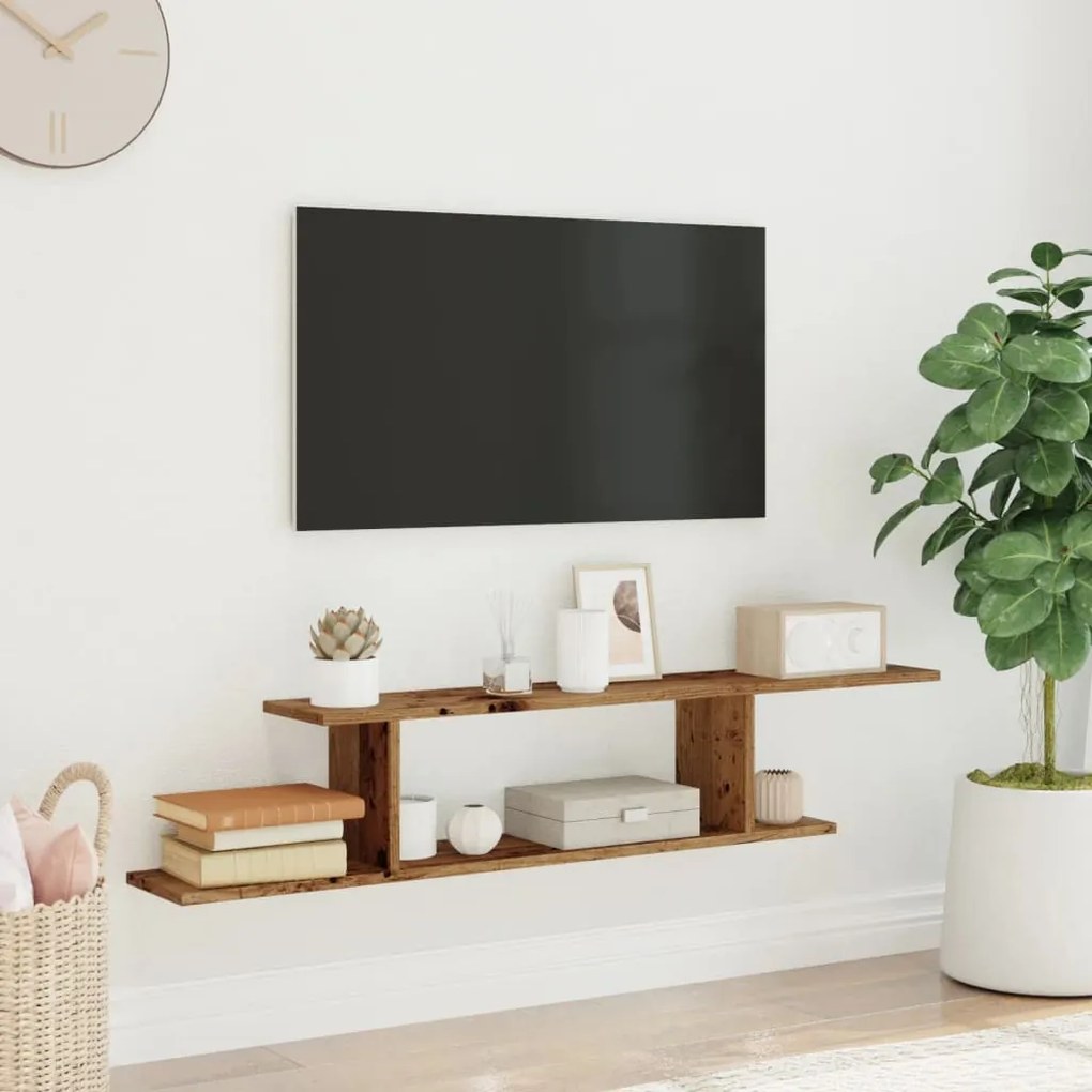 antik fa színű szerelt fa fali TV-polc 125 x 18 x 23 cm