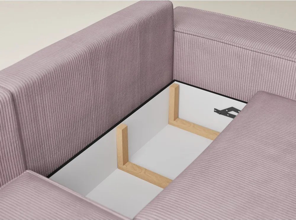 Lila kordbársony kinyitható-tárolóhelyes sarokkanapé (bal oldali-L alakú) Tonga – Maison de Rêve