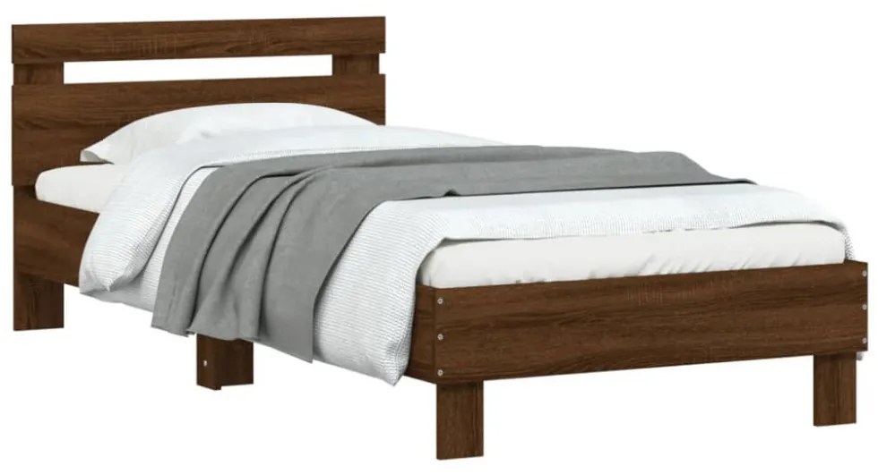 barna tölgy színű fejtámlás ágykeret matrac nélkül 75 x 190 cm