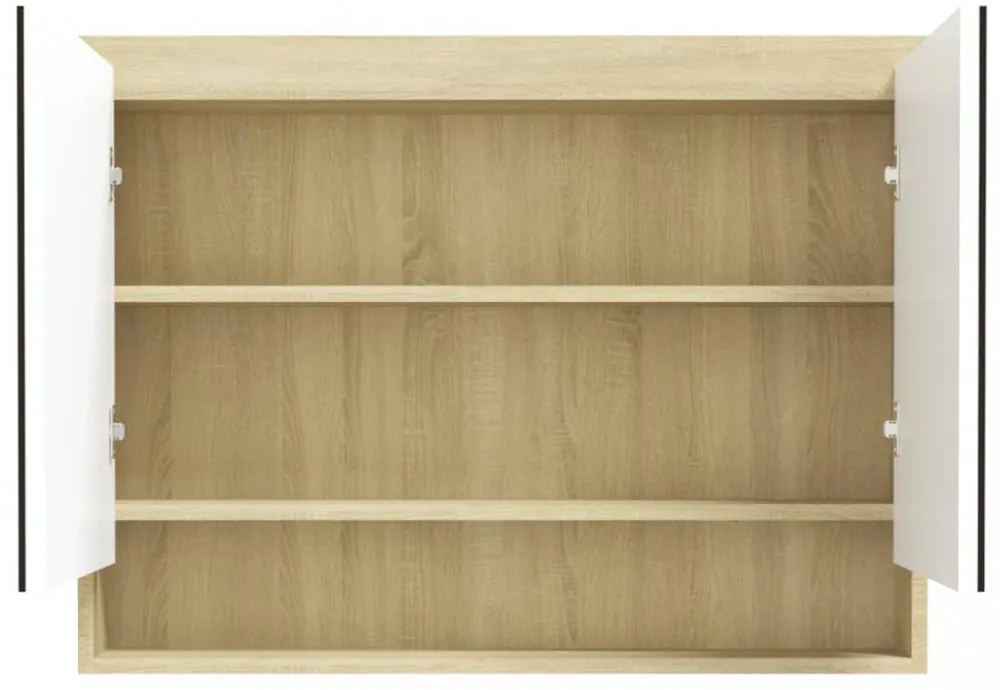 fényes és tölgy MDF tükrös fürdőszobaszekrény 80 x 15 x 60 cm