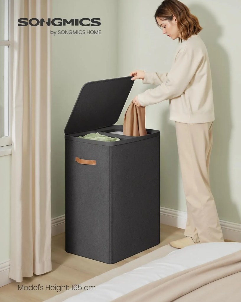 Szennyeskosár 2 rekesszel 170 L, 56x40x75 cm, fekete