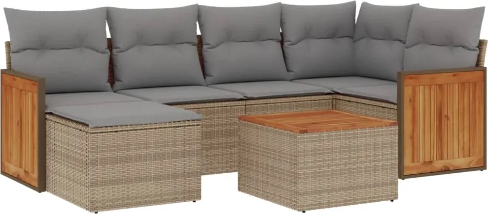vidaXL 7 részes bézs polyrattan kerti ülőgarnitúra párnákkal