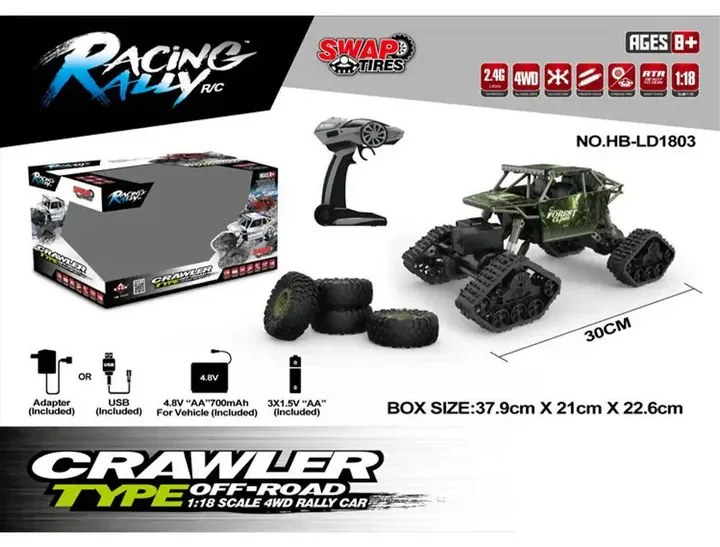 ÚJ HB 2 az 1 ben Rock Crawler 4WD RTR 1:18, 2.4g Hójáró Lánctalpas Off-Road Távirányítású Sziklamászó Terepjáró autó Cserélhető Gumikkal