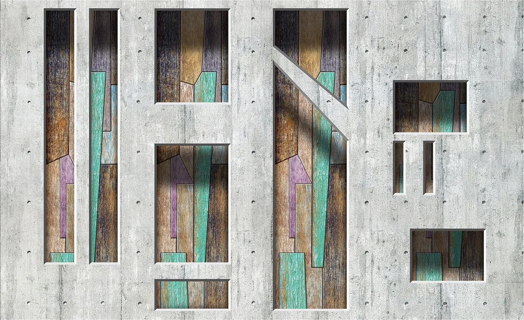 Fotótapéta flizelina Beton Fa Geometria Absztrakt Design 312x219 +ragasztó