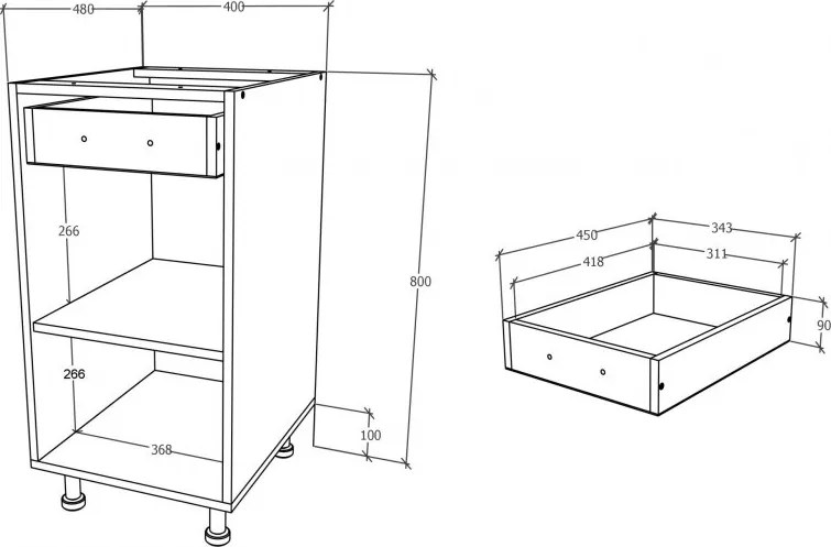 Benita 1 ajtós Alsó konyhaszekrény Sonoma Tölgy-Fehér 40x50x80 cm