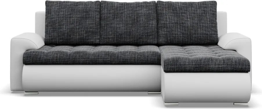 Tokio sarokkanapé, 2 ágyneműtartóval, fonott + műbőr, jobboldali, sötétszürke - fehér