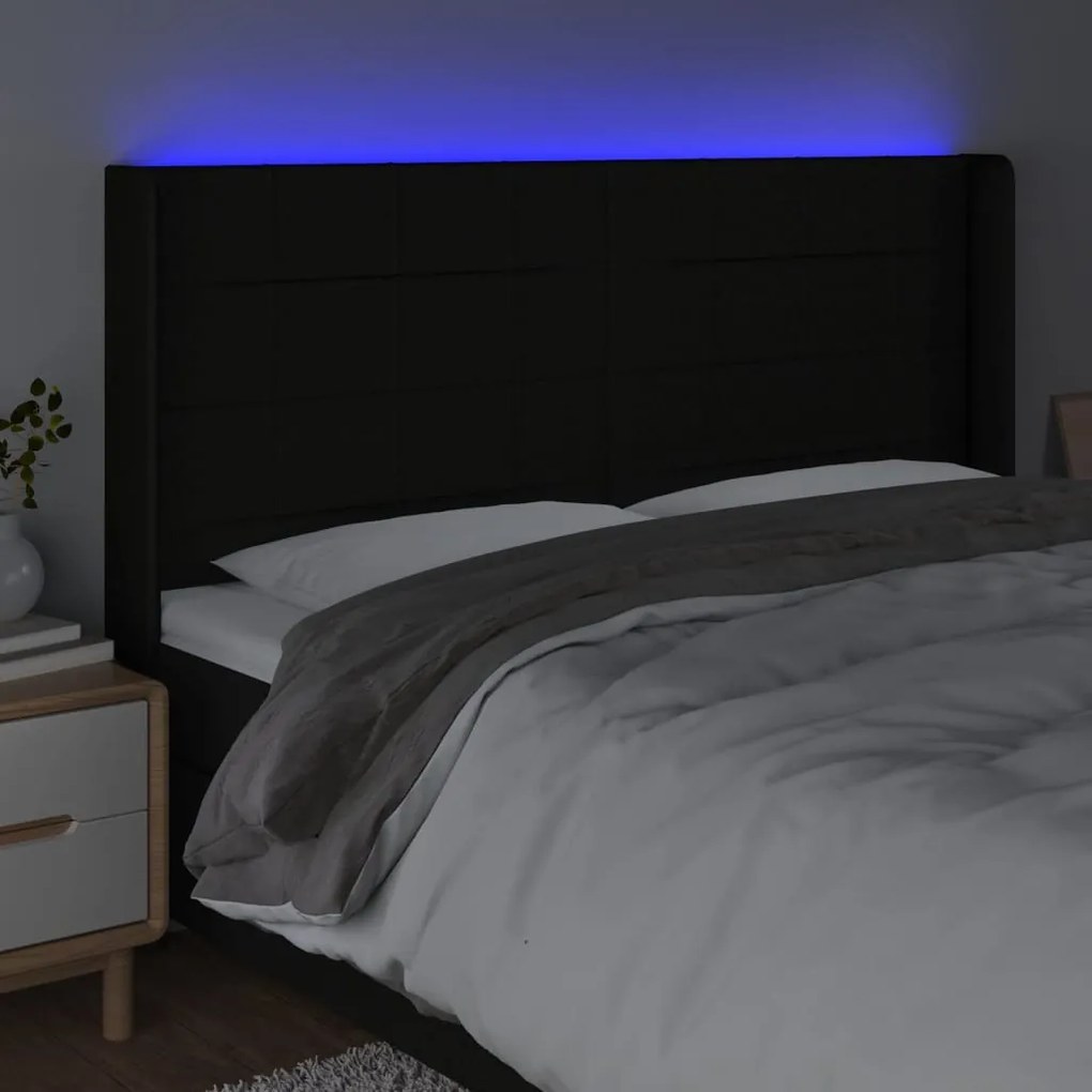 fekete szövet LED-es fejtámla 183x16x118/128 cm