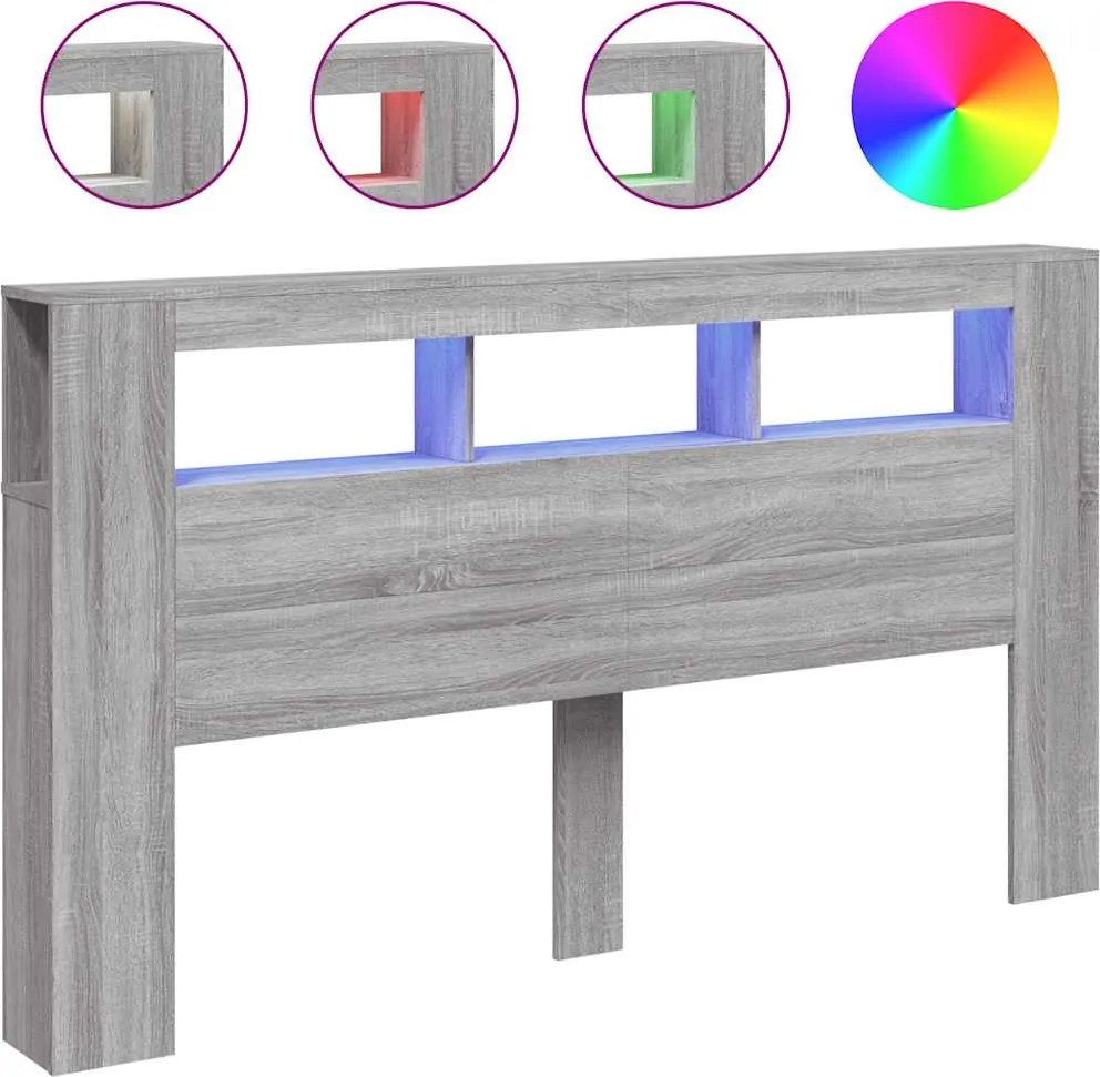 vidaXL szürke sonoma szerelt fa LED-es fejtámla 180x18,5x103,5 cm