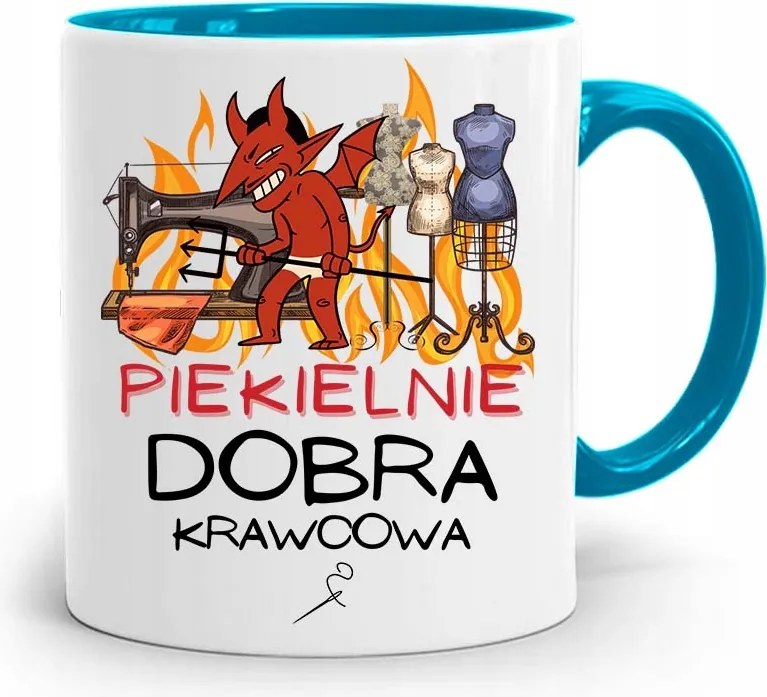 Kék Varrónői Bögre Pokolian Jó, fényképes nyomattal