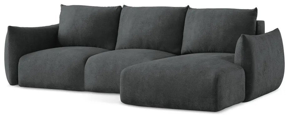 Sötétszürke zsenília kinyitható sarokkanapé (jobb oldali-heverő résszel) Leila – Makamii